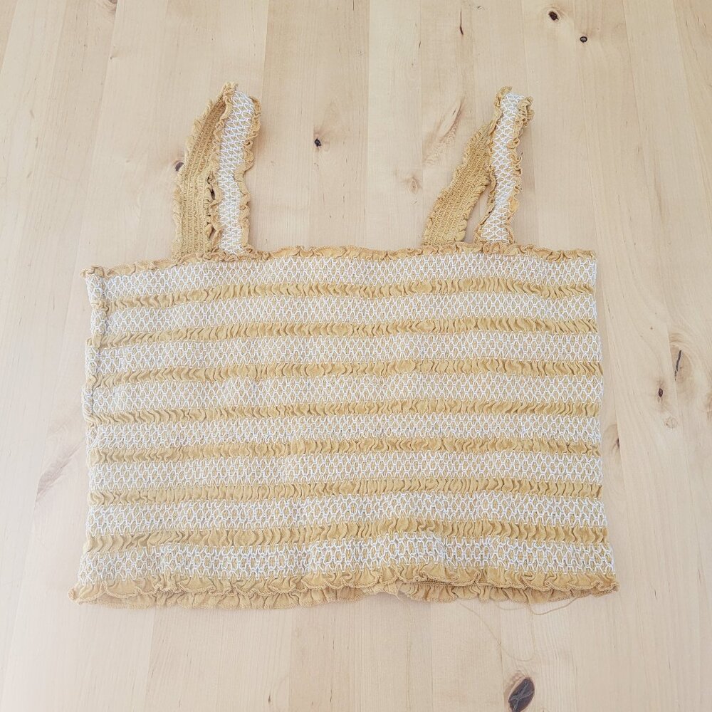 Aeropostale Women-blouse tube top with straps Sz Large L Gold White
